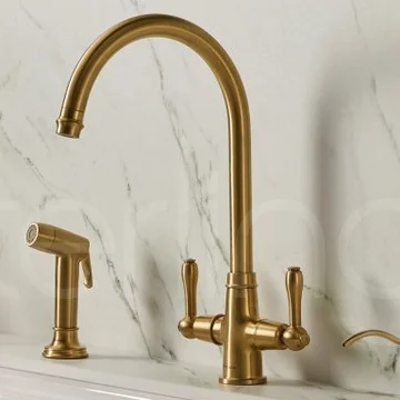 Clearwater Broadway Traditional Bridge Mono Kitchen Mixer Tap with Swan Neck Spout - Lever Handles