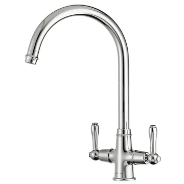 Clearwater Broadway Traditional Chrome Bridge Mono Kitchen Mixer Tap with Swan Neck Spout