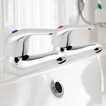 Deva Eider Contemporary Pair Of Chrome Basin Taps - Curved Lever Handles - Deck Mounted