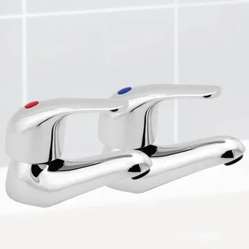 Deva Eider Contemporary Pair Of Chrome Bath Taps - Curved Lever Handles - Deck Mounted