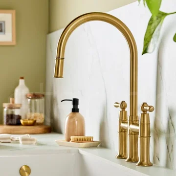 Clearwater Broadway Traditional Bridge Brushed Brass Pull-Out Kitchen Sink Mixer Tap