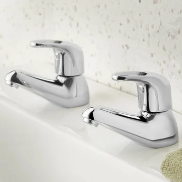 Deva Lace Contemporary Pair Of Chrome Basin Taps - Loop Handles - Deck Mounted