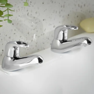 Deva Lace Contemporary Pair Of Chrome Bath Taps - Loop Lever Handles - Deck Mounted