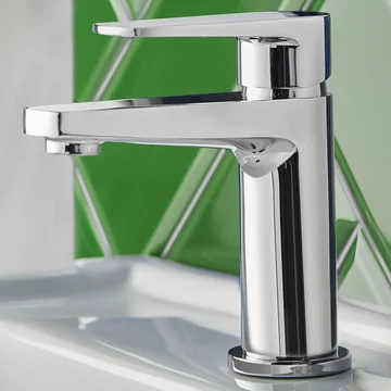 Deva Moselle Chrome Basin Mixer Tap with Press Top Waste - Flat Handle and Spout - Deck Mounted