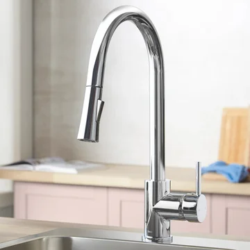 Deva Pendle Chrome Pull Out Kitchen Mixer Tap with Swan Neck Swivel Spout - Stick Handle