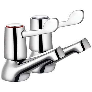 Deva Vitality Chrome Pair of Bath Taps with Long Spout - Lever Handles - Deck Mounted