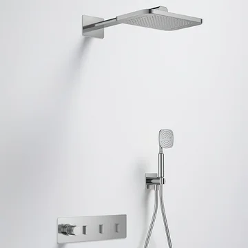 Flova Stream GoSlide Thermostatic Valve with 2-Function Rainshower and Handset Kit - 3 Outlet