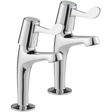 Deva Vitality Contemporary Pair of High Neck Chrome Kitchen Pillar Taps - Lever Handles