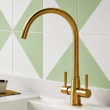 Clearwater Davenport-C Dual-Flow Contemporary Brushed Brass Kitchen Mixer Tap with Swivel Spout