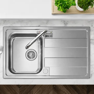Clearwater Cresta Stainless Steel Inset Kitchen Sink with Drainer and Waste - 1 Bowl