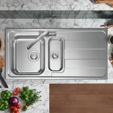 Clearwater Cresta Stainless Steel Inset Kitchen Sink with Drainer and Waste - 1.5 Bowl - 1000 x 500mm