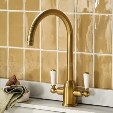Clearwater Dephini Dual-Flow Traditional Kitchen Sink Mixer Tap with Swan Neck Spout - Ceramic Handles