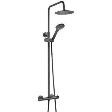 Deva Grasmere Matt Black Thermostatic Bar Shower Valve with Diverter and Rigid Riser Kit