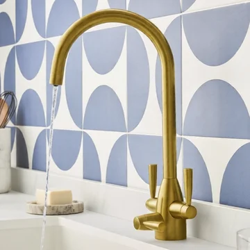 Clearwater Eclipse Tri-Spa 3 Way Brushed Brass Kitchen Filter Tap - Swivel Spout - Stick Handles