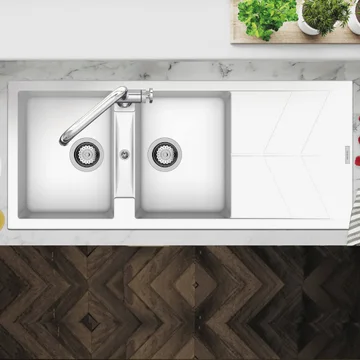 Clearwater Rio Granite Inset Kitchen Sink with Drainer and Waste - 2.0 Bowl - 1160 x 500mm