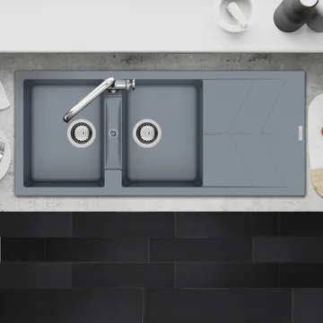 Clearwater Rio Granite Inset Croma Kitchen Sink with Drainer & Waste - 2.0 Bowl - 1160 x 500mm
