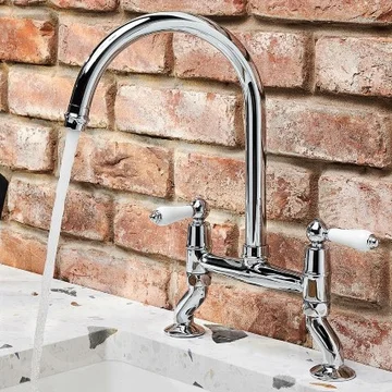 Clearwater Elegance Traditional Bridge Kitchen Mixer Tap with Swivel Spout - Ceramic Handles