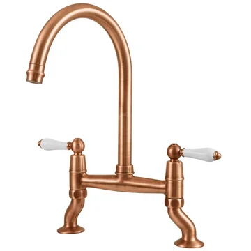 Clearwater Elegance Traditional Brushed Copper Bridge Kitchen Mixer Tap with Swivel Spout