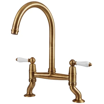 Clearwater Elegance Traditional Brushed Brass Bridge Kitchen Mixer Tap with Swivel Spout