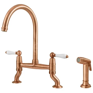 Clearwater Elegance Traditional Bridge Brushed Copper Kitchen Mixer Tap with Detached Spray