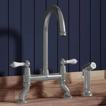 Clearwater Elegance Traditional Bridge Kitchen Mixer Tap with Detached Pull-Out Spray - Ceramic Handles