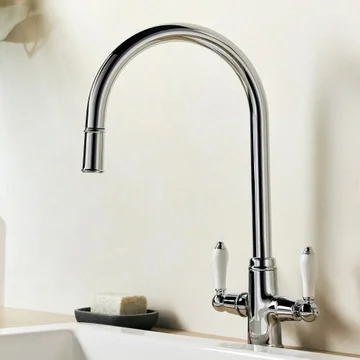 Clearwater Elegance Traditional Mono Pull Out Kitchen Mixer Tap - Ceramic Handles