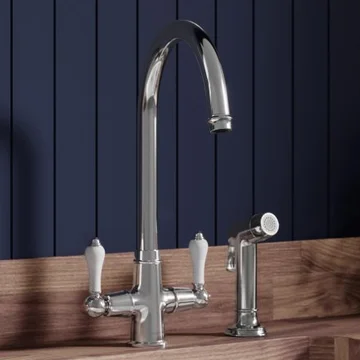 Clearwater Elegance Traditional Mono Kitchen Mixer Tap with Detached Pull Out Spray - Ceramic Handles