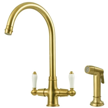 Clearwater Elegance Traditional Mono Brushed Brass Kitchen Mixer Tap with Pull Out Spray