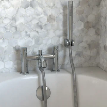 Joseph Miles HiLux Bridge Bath Mixer Tap with Shower Handset and Hose - Stick Handles