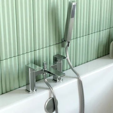 Joseph Miles Luxe Bridge Bath Mixer Tap With Shower Handset - Flat Handles - Deck Mounted