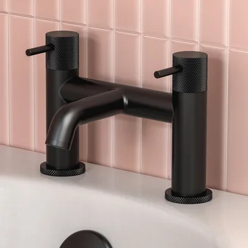 Joseph Miles Fenace Matt Black Bridge Bath Mixer Tap - Knurled Stick Handles