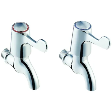 Twyford Sola Pair of Chrome Bib Taps - Wall Mounted - Lever Handle