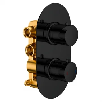 RAK Contemporary Thermostatic Concealed Black Shower Valve - Rectangular Trim - Dual Control