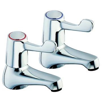 Twyford Sola Deck Mounted Pair of Chrome Basin Pillar Taps - Lever Actuation