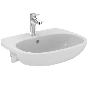 Ideal Standard Tesi 1 Taphole Semi Countertop Washbasin with Overflow - Glossy White - 550 x 450mm - Image