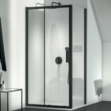 Ideal Standard Connect-2 Sliding Shower Door with Handle - Silk Black Aluminium Profile