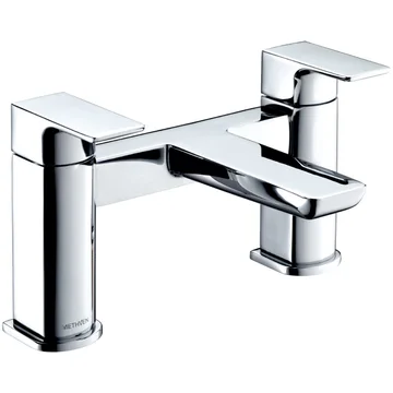 Methven Wai Contemporary Bridge Bath Mixer Tap - Flat Handles and Spout - Deck Mounted