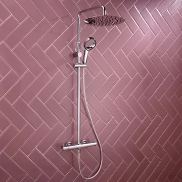 Methven Aio-S Aurajet Round Thermostatic Exposed Bar Shower Valve and Rigid Riser