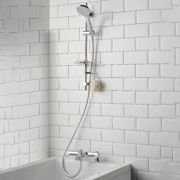 Methven Avoca Chrome Thermostatic Bath Shower Mixer with Slide Rail and Satinjet Handset Kit