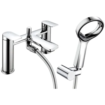 Methven Tasman Bridge Bath Shower Mixer Tap with Aurajet Aio Handset - Flat Handles