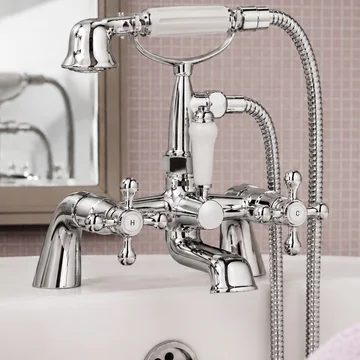 Joseph Miles Dottie Traditional Chrome Bridge Bath Mixer Tap with Shower Handset and Hose