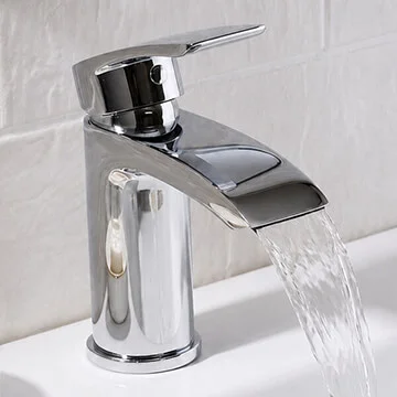 Joseph Miles Kimberley Waterfall Basin Mixer Tap with Sprung Waste - Curved Handle - Deck Mounted