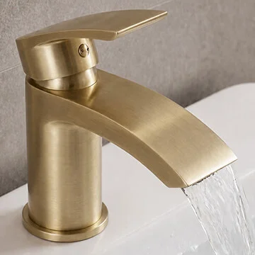 Joseph Miles Kimberley Brushed Brass Waterfall Basin Mixer Tap - Curved Handle