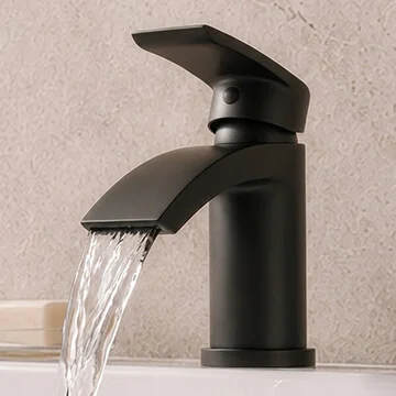 Joseph Miles Kimberley Matt Black Waterfall Basin Mixer Tap - Curved Handle