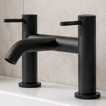 Joseph Miles Fenace Matt Black Bridge Bath Mixer Tap - Knurled Stick Handles