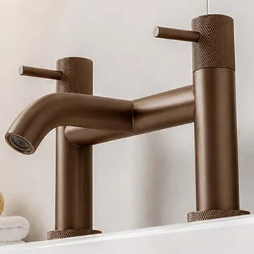 Joseph Miles Fenace Brushed Bronze Bridge Bath Mixer Tap - Knurled Stick Handles