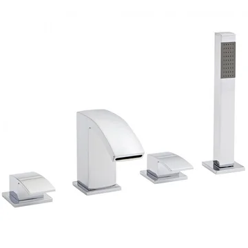Kartell K-Vit Flair 4 Hole Bath Shower Mixer Tap with Waterfall Spout - Curved Handles