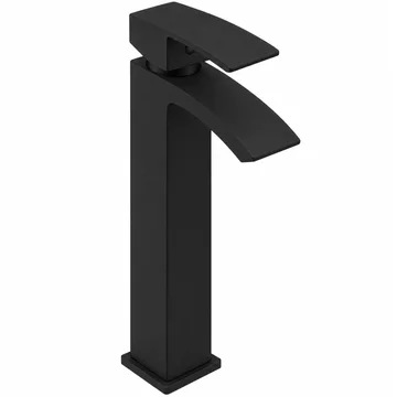 Kartell K-Vit Fiuto Nero Matt Black Tall Waterfall Basin Mixer Tap - Curved Handle