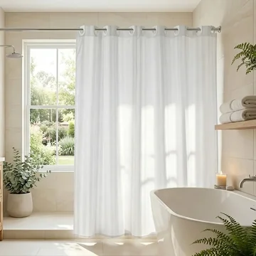 Croydex Hook-N-Hang White Regency Stripe Textile Shower Curtain