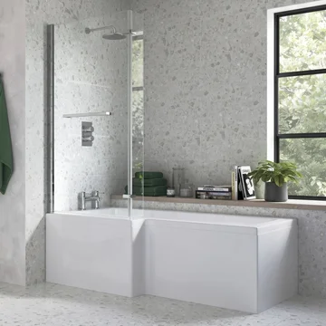 Joseph Miles Anson White L-Shaped Shower Bath with Screen and Return Panel - 1700 x 850mm